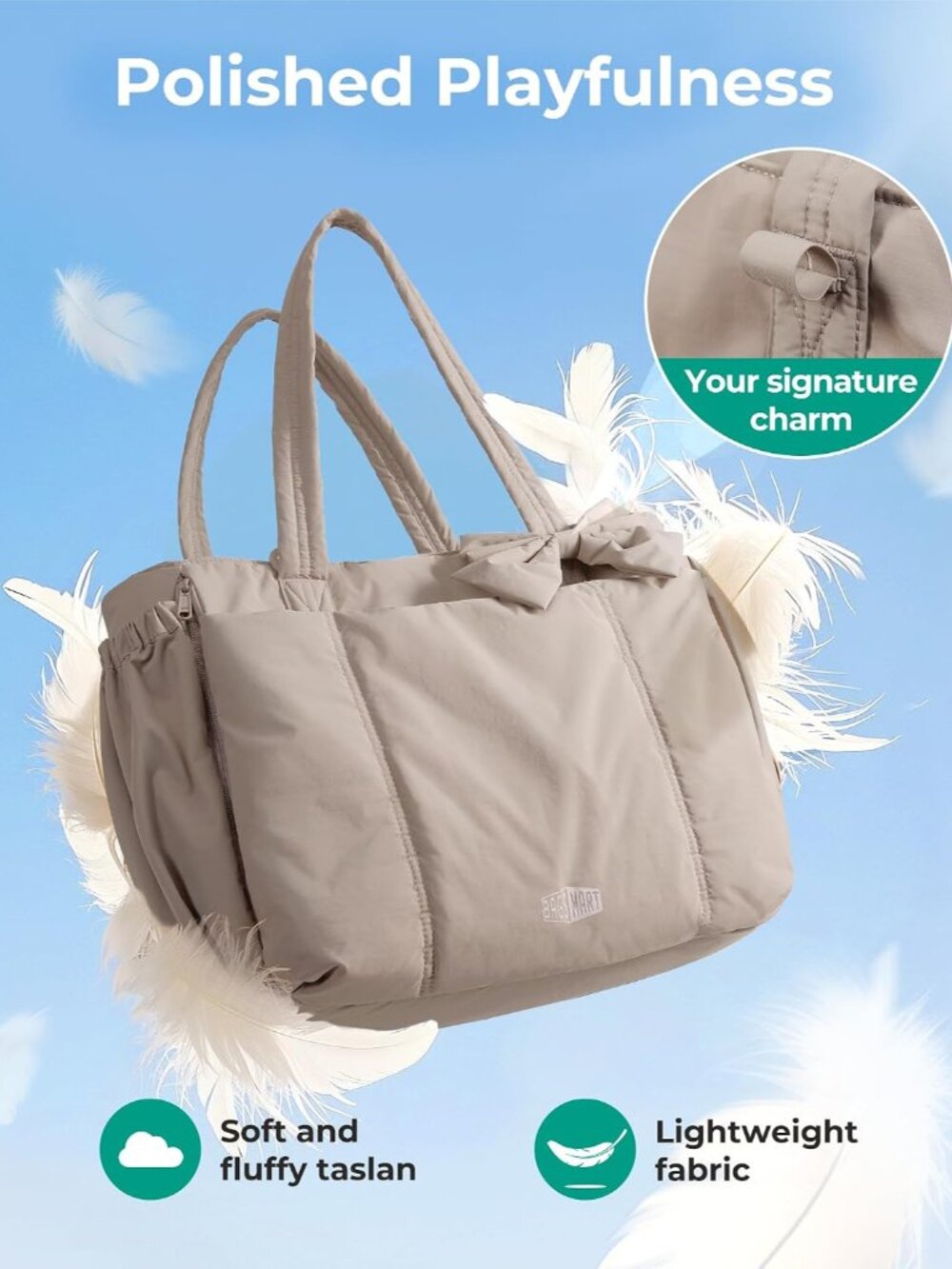 Crush Bow Tote Bag for Women, Puffer Travel Work Yoga Laptop Bag - Picture 7 of 7